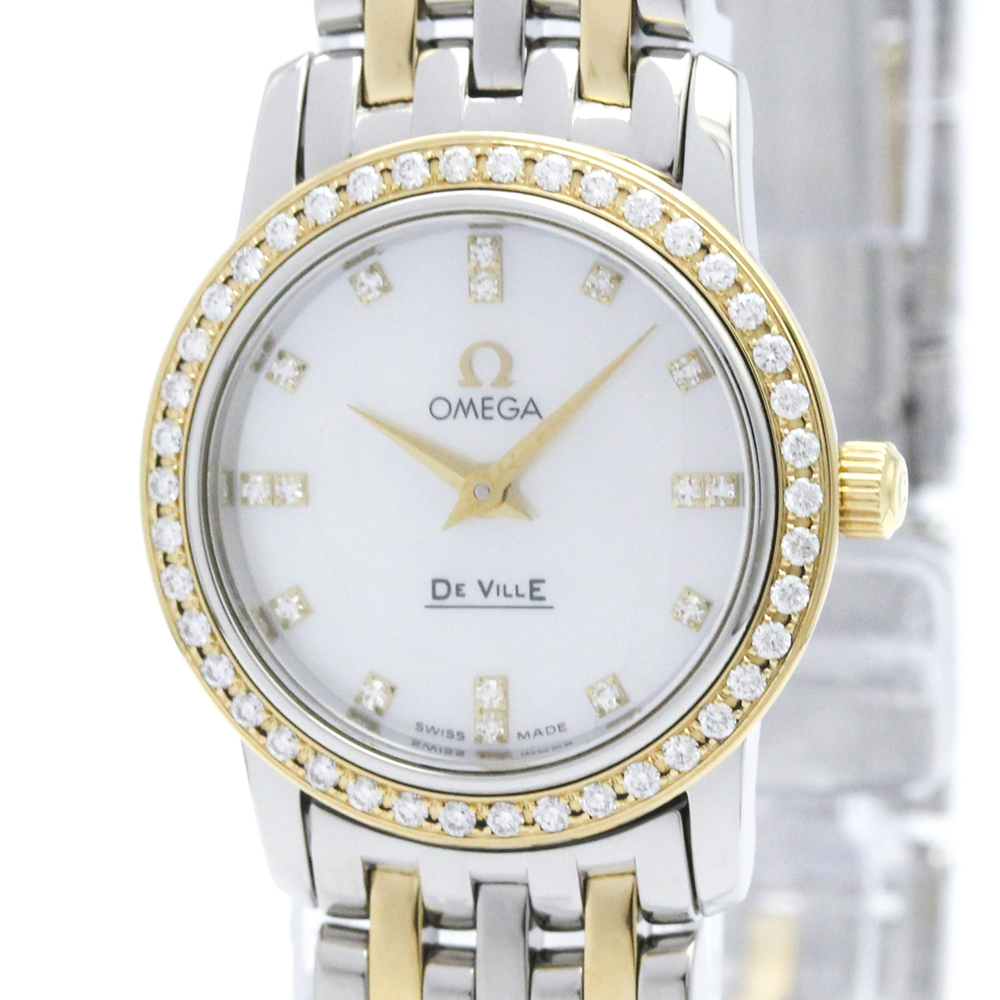 OMEGA De Ville Prestige Diamond MOP Dial 18K Gold Steel Watch 4375.75 Polished